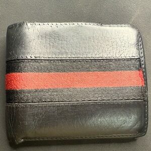 Authentic Gucci Web Stripe Leather Bifold Wallet